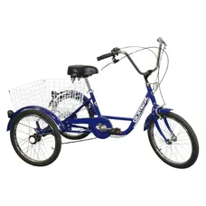 TRICYCLE MUSCULAIRE ADULT 20" BLUE 5 VITESSES WITH BASKET - WEIGHT CHARGE MAXIMUM 100 kg - HOMOLOGATION NF30020