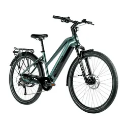 ELECTRIC BICYCLE/E-BIKE TREKKING BIKE 29 LEADER FOX SANDY WOMEN'S GREEN EMERAUDE GLOSS 9-SPEED HUB MOTOR AR BAFANG 36-SPEED 45NM BATTERY 20AH (16,5'' - H43CM - SIZE S - FOR ADULT OF 158 cm TO 168 cm)