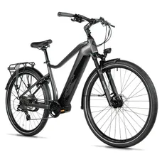 ELECTRIC BICYCLE/E-BIKE TREKKING BIKE 28 LEADER FOX EXETER 2026 MEN'S MID-DRIVE MOTOR BAFANG 36-SPEED M420 80NM ALUMINIUM GREY GLOSS 8-SPEED BATTERY 15AH (20,5'' - H53CM - SIZE XL - FOR ADULT OF 183 cm TO 190 cm)