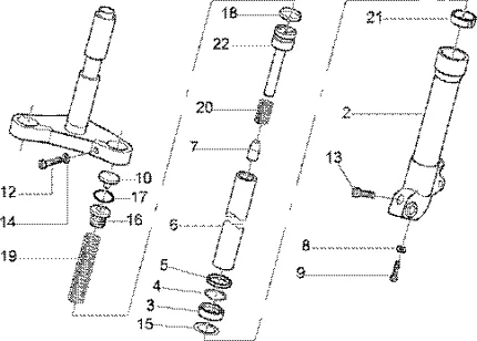 Pieces composant la fourche showa