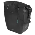 BICYCLE PANNIER BASIL RIVO WATERPROOF 25-31L BLACK MOUNTING KIT MIK HOOKS ON CARRIER (43X14X28CM) WITH GRIP AND BANDOUILLERE FERMETURE ENROULEMENT