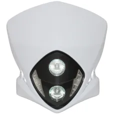 PLAQUE PHARE/TETE DE FOURCHE 50 A BOITE UNIVERSEL REPLAY DUKE BLANC A LEDS BLANCHES + HALOGENE 2x20W