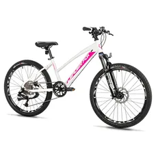 CONVENTIONAL BICYCLE MTB 24 LEADER FOX CAPITAN 2025 FILLE WHITE/PINK MATTE 8-SPEED (SIZE CHILDREN'S 135 TO 145 cm) -MECANIQUE TO DISC