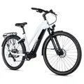 ELECTRIC BICYCLE/E-BIKE TREKKING BIKE 28 LEADER FOX EXETER 2026 WOMEN'S WHITE GLOSS 8-SPEED MID-DRIVE MOTOR BAFANG M420 36-SPEED 80NM BATTERY 15AH (18'' - H46CM - SIZE M - FOR ADULT OF 168 cm TO 178 cm)