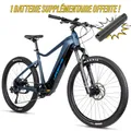 ELECTRIC BICYCLE/E-BIKE MTB 29 LEADER FOX KENT 2025 BLUE FONCE MATTE 9-SPEED MID-DRIVE MOTOR BAFANG M510 36-SPEED 95NM BATTERY 20AH (21,5'' - H54,6 cm - SIZE XL - FOR ADULT OF 185 cm TO PLUS)
