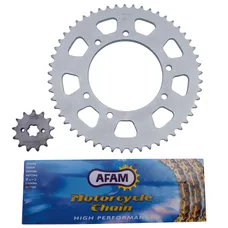 KIT CHAINE ADAPTABLE DERBI 50 SENDA 2000>2001, 50 R SENDA XTREME 2002>2003, 50 SENDA R 2000>2002 420 13x53 (DIAM COURONNE 105/125/8.5) (DEMULTIPLICATION ORIGINE) -AFAM