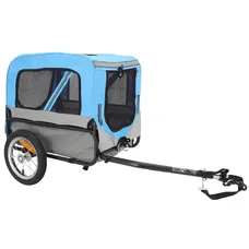 REMORQUE VELO UTILITAIRE MAXI 30Kg COLORI BLEU/GRIS AVEC ROUES 12" FIXATION AXE DE ROUE ARRIERE - POUR TRANSPORT PETIT CHIEN / BAGAGE - 2 OUVERTURES (avant+arrière) + BRAS (L 60cm x l 45cm x h cm)