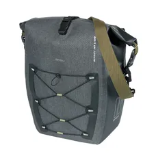 BICYCLE PANNIER BASIL NAVIGATOR CYCLOTOURISTE WATERPROOF 25-31L BLACK MOUNTING KIT MIK STUDS ON CARRIER (32X15X37CM) WITH GRIP AND BANDOUILLERE FERMETURE ENROULEMENT