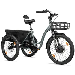 ELECTRIC TRICYCLE/E-BIKE CITY LEADER FOX 24" CURTIS X 2025 UNISEX GREY MATTE 8-SPEED SHIMANO NEXUS HUB MOTOR AV BAFANG 36-SPEED 45NM BATTERY 16,7AH (WIDTH HORS ALL 75 cm, DEBATTEMENT 50 mm) -HOUSSE ANTI PLUIE