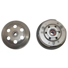 EMBRAYAGE SCOOT ADAPTABLE PEUGEOT 50 TKR, TREKKER, SPEEDFIGHT, KISBEE 2T/PIAGGIO 50 ZIP 2T ET 4T, TYPHOON, NRG, FLY 2T ET 4T, VESPA LX 2T ET 4T/GILERA 50 STALKER, RUNNER -DIAM 107- AVEC CLOCHE -P2R