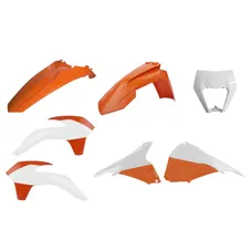 CARROSSERIE/CARENAGE MOTO ENDURO RESTYLING KTM 125, 250, 300 EXC, 250, 350, 450, 500 EXC-F, 250, 300 XC-W, 250 XCF-W 2014>2016 ORANGE KTM/BLANC (COULEUR OEM) (KIT PLASTIQUES 7 PIECES) -POLISPORT