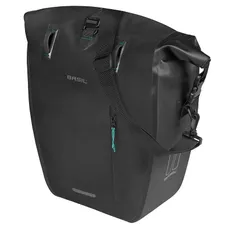 BICYCLE PANNIER BASIL RIVO WATERPROOF 25-31L BLACK MOUNTING KIT MIK HOOKS ON CARRIER (43X14X28CM) WITH GRIP AND BANDOUILLERE FERMETURE ENROULEMENT